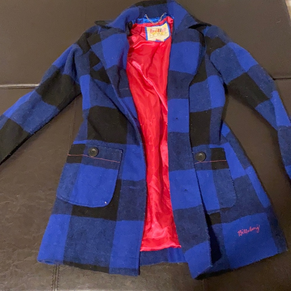 Billa bong blue plaid pea coat